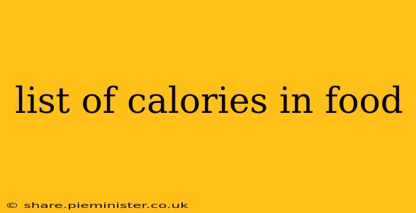 list of calories in food